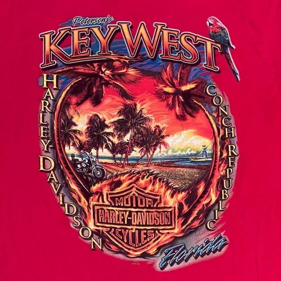 ‘16 Harley Davidson Key West Florida Edition Red Graphic Tee Shirt / Size L - Picture 4 of 5